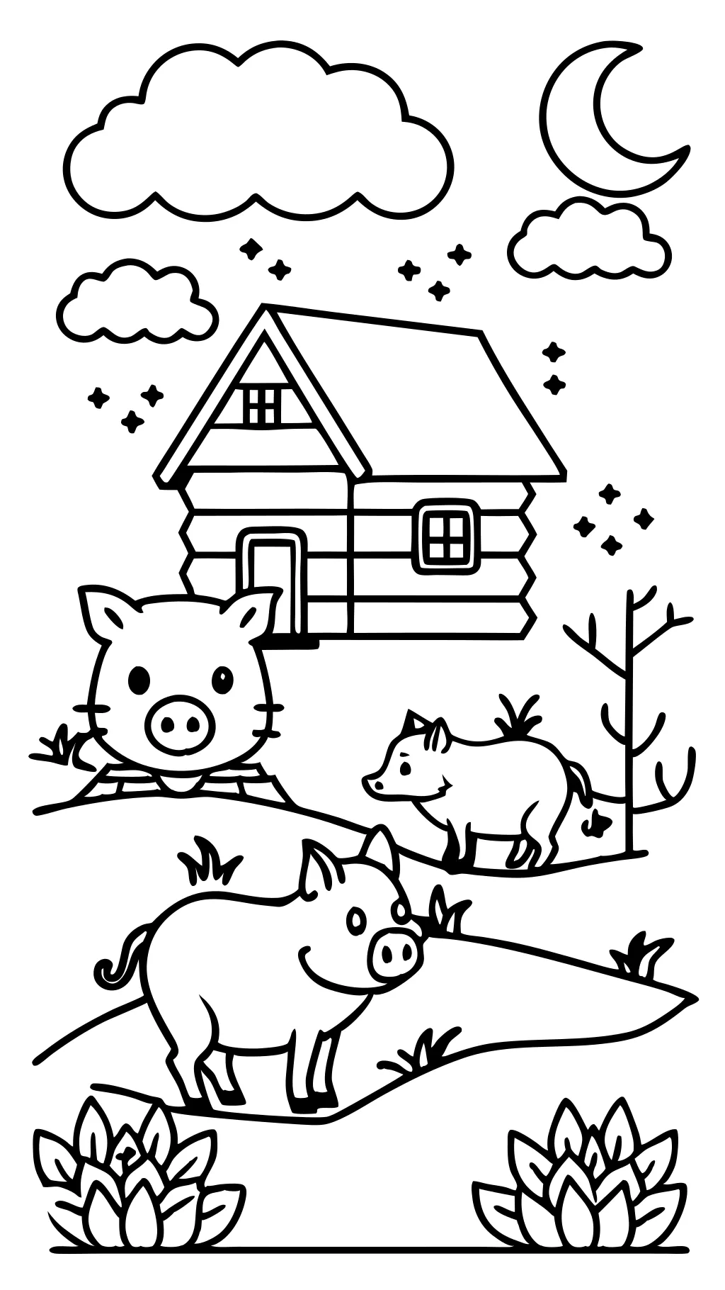 coloriages de trois petits cochons